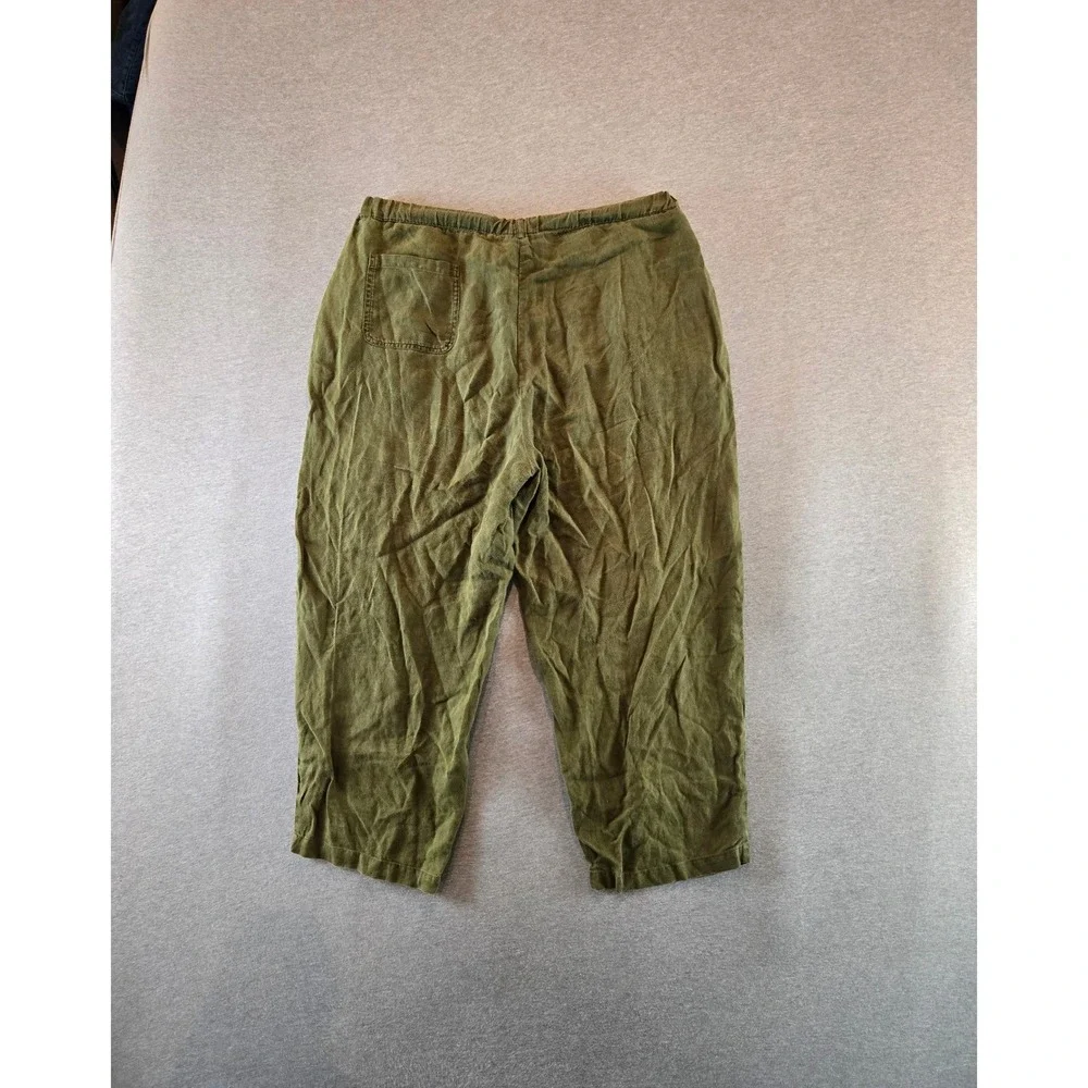 Quince Pants Women XL Olive Green 100% European Flax Linen Tapered Relax Stretch